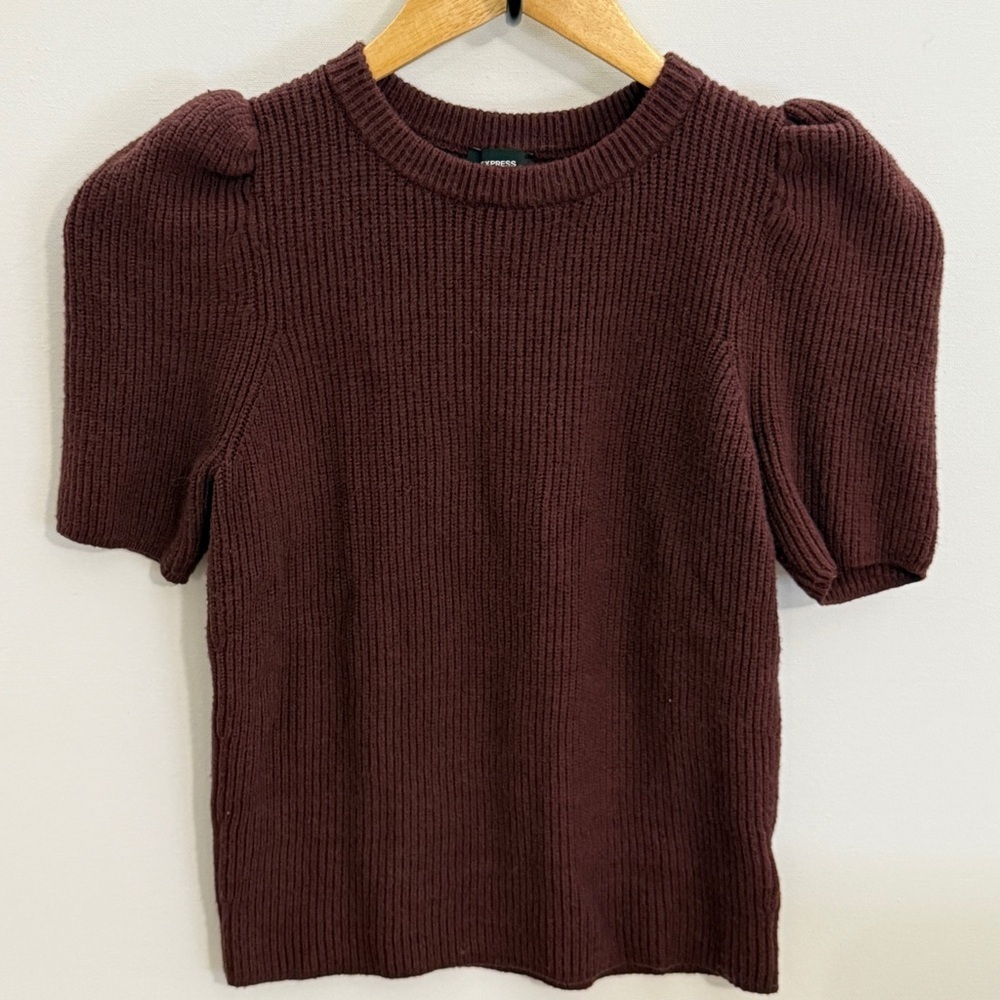 Express Crew Neck Puff Sleeve Sweater Chocolate Brown XS